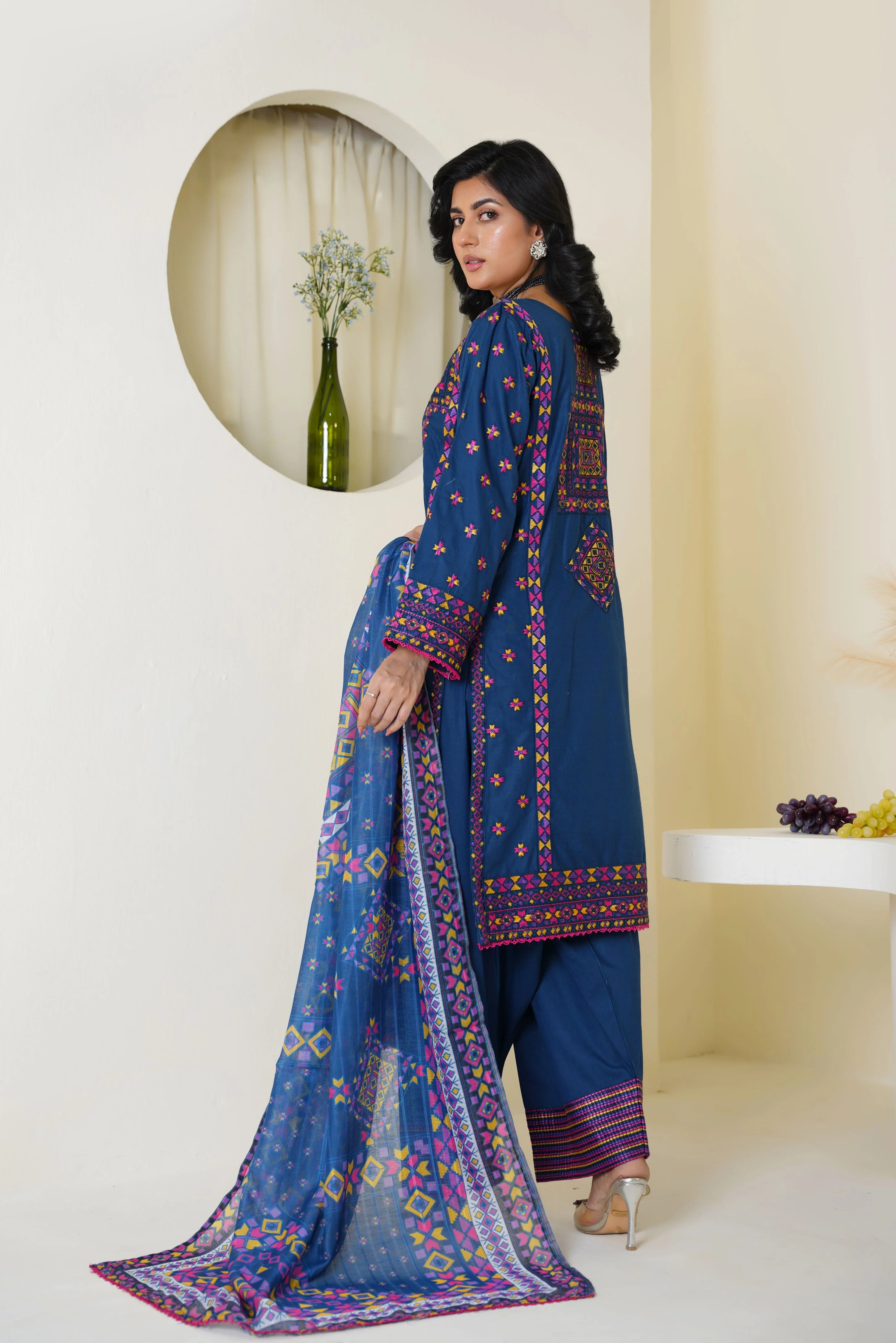 Royal Blue Embroidered Lawn Pret 3 PCs