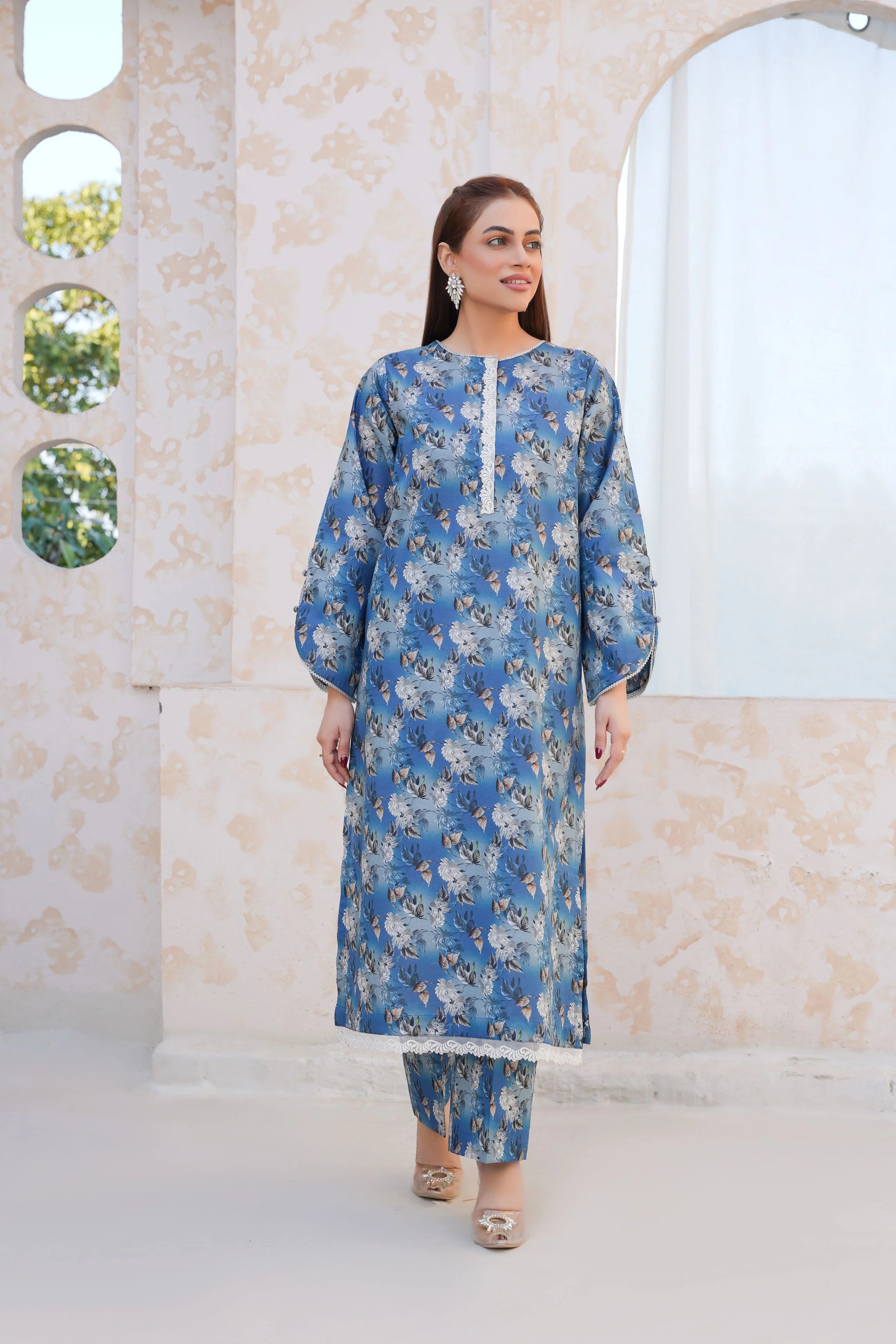 Serene Blue Floral Lawn Pret2PC