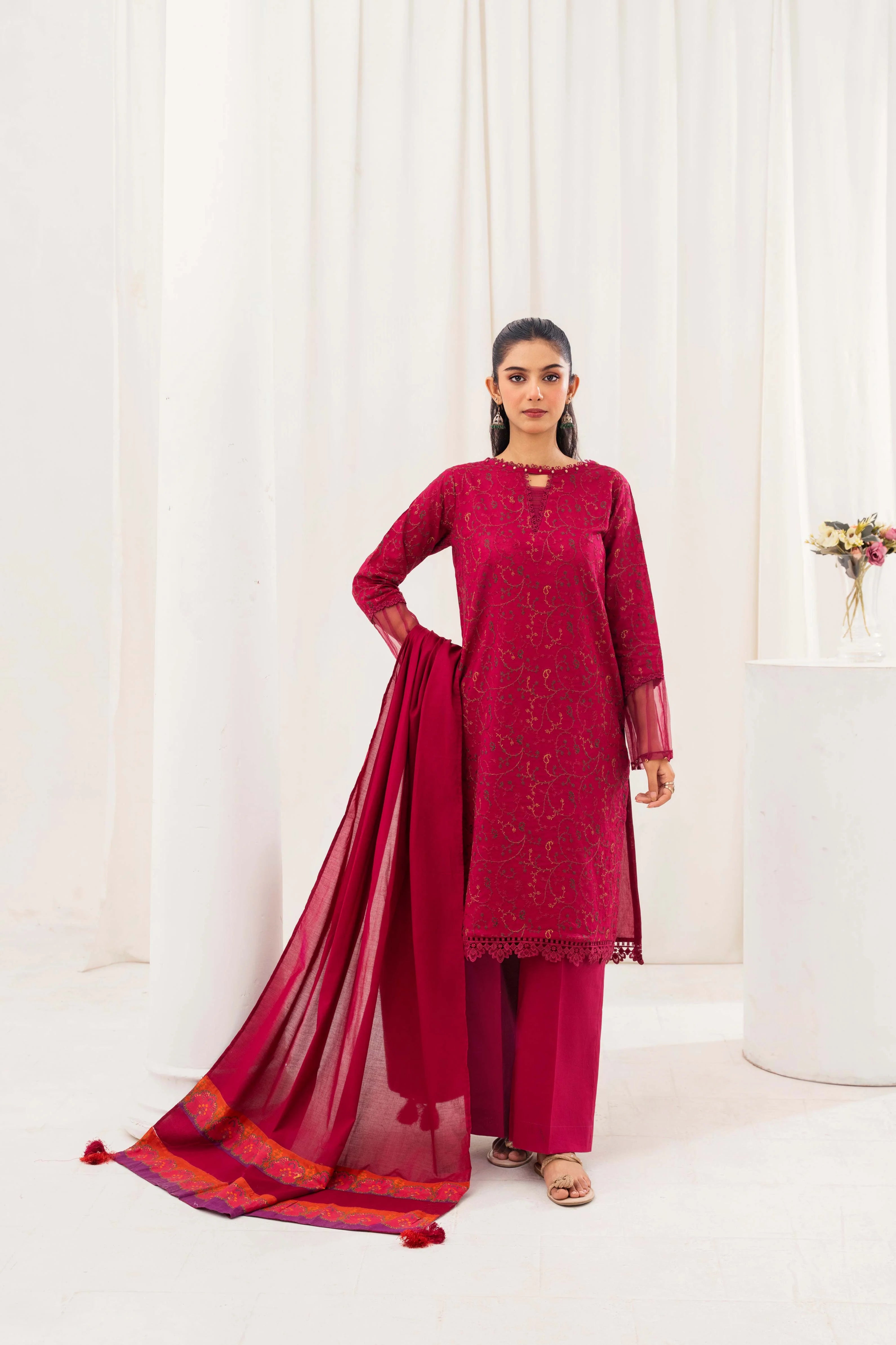 AY703- Rosy Elegance Lawn 3Pc