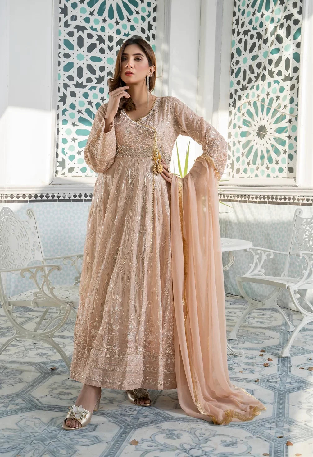pink color dress Tea Pink Dress 105 Stitched 3PCs M