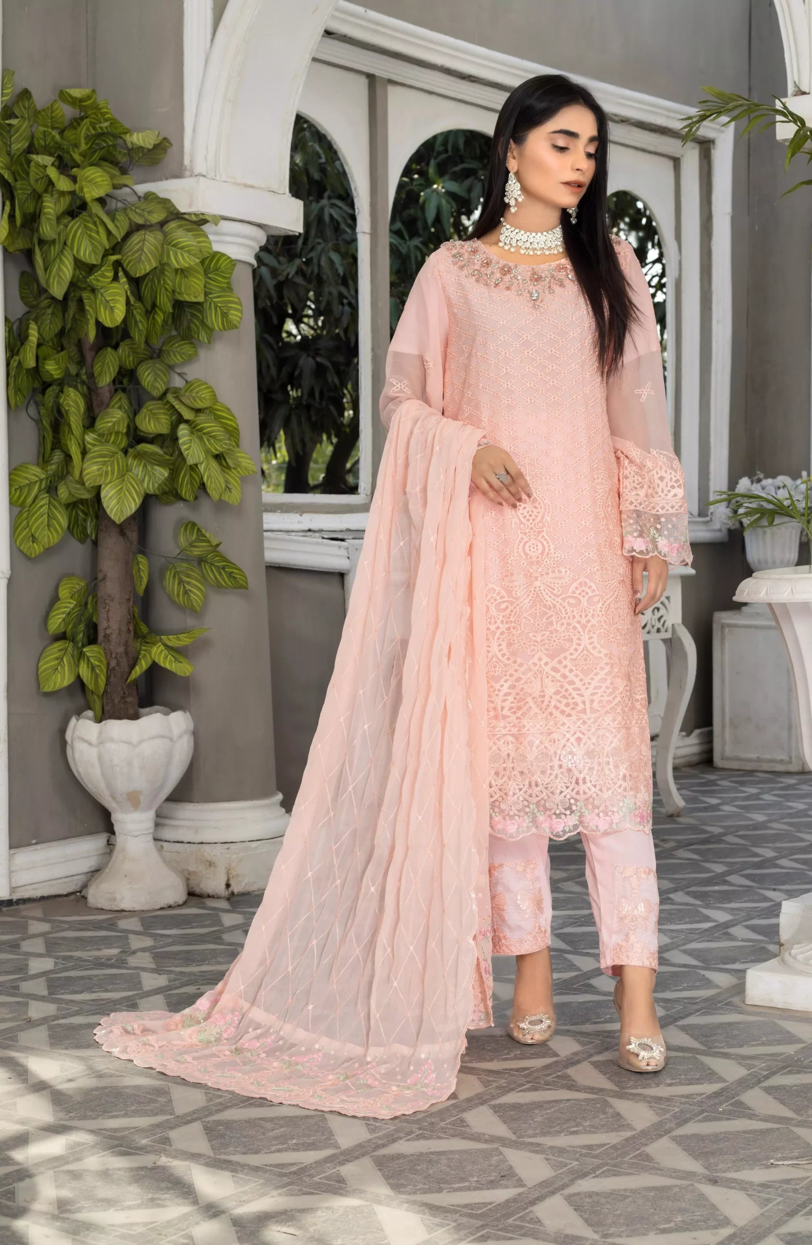 Delicate Pink Unstitched 3Pcs – embroidery designs online