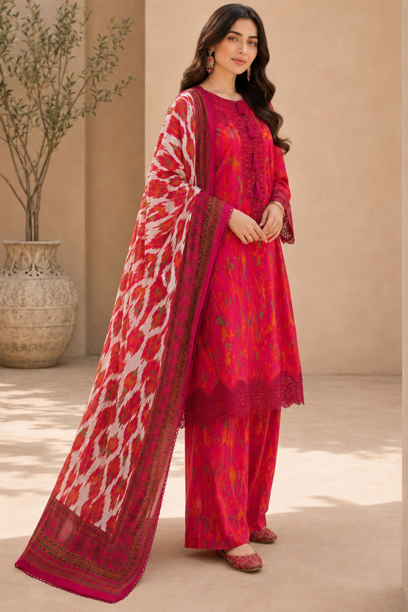 Eleganza E-14 : Stitched Embroidered & Digital Printed Lawn 3pc