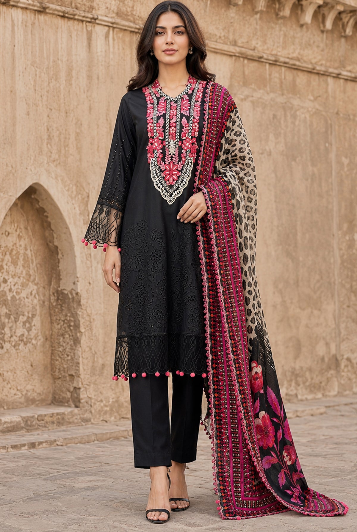 Black Embroidered Pakistani Chikankari Suits Online with Price