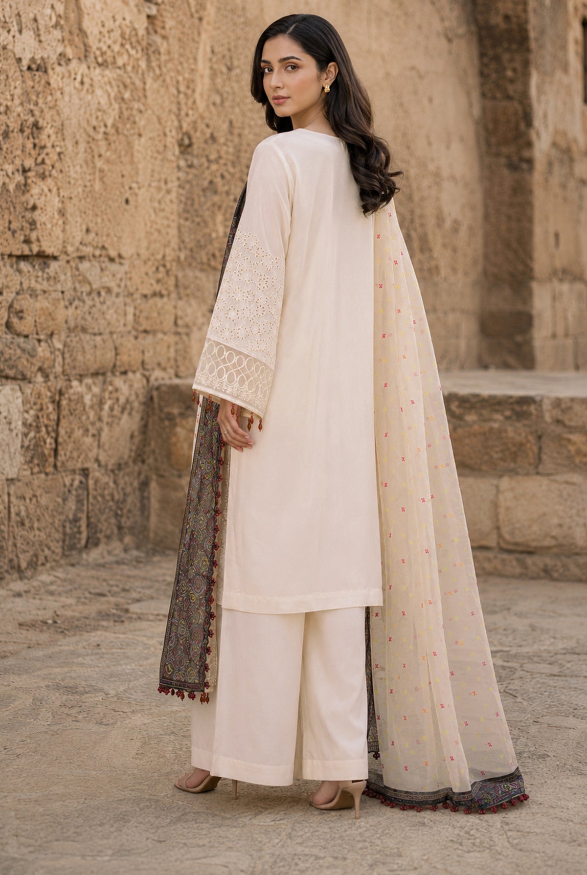Flora F-39 : Stitched Embroidered Viscose 3-Piece Set
