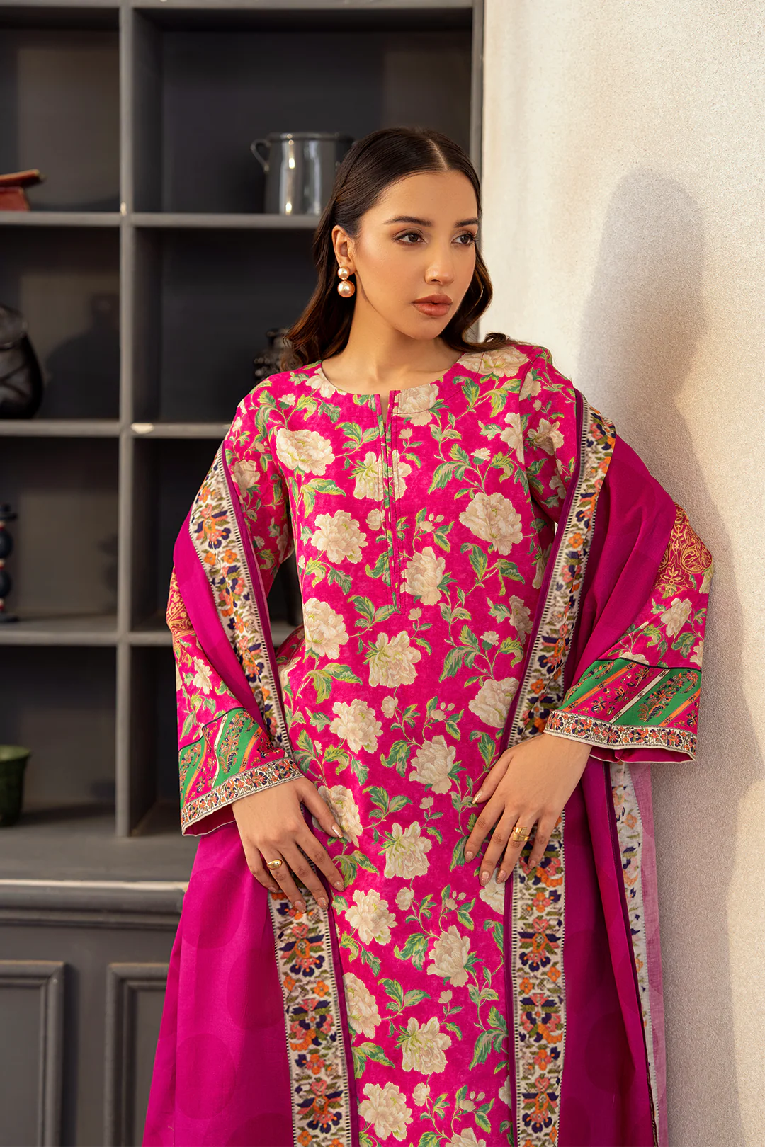 Fuchsia Poly Cambric 3Pc Unstitched