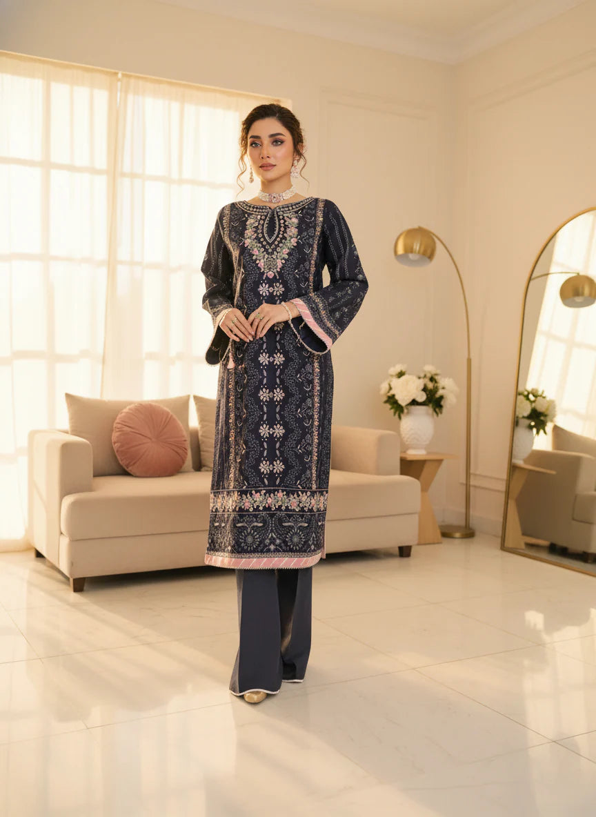 DHANAK - Embroidered Organza Midnight Bloom Unstitched 3 PCs