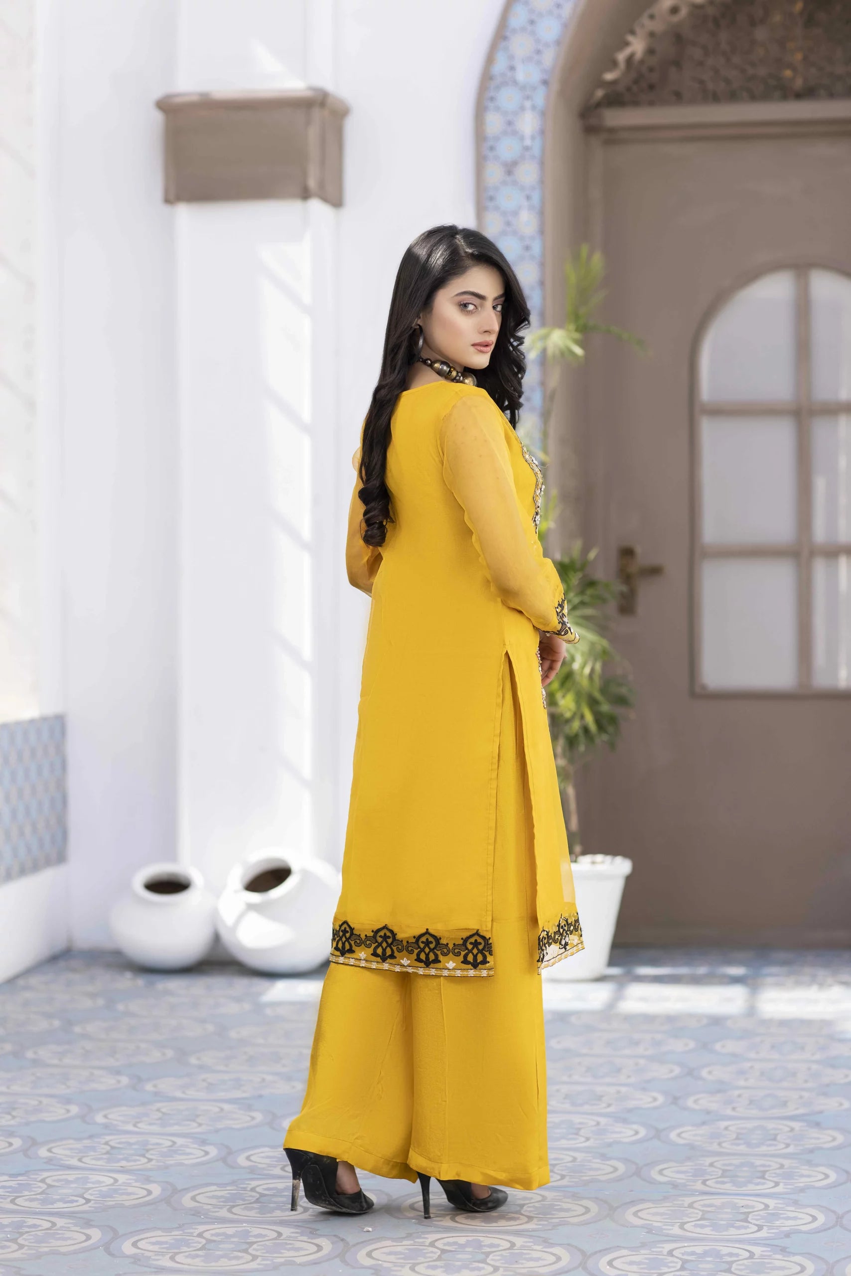 Glamorous Gold Stitched 2Pcs – embroidery thread online pakistan