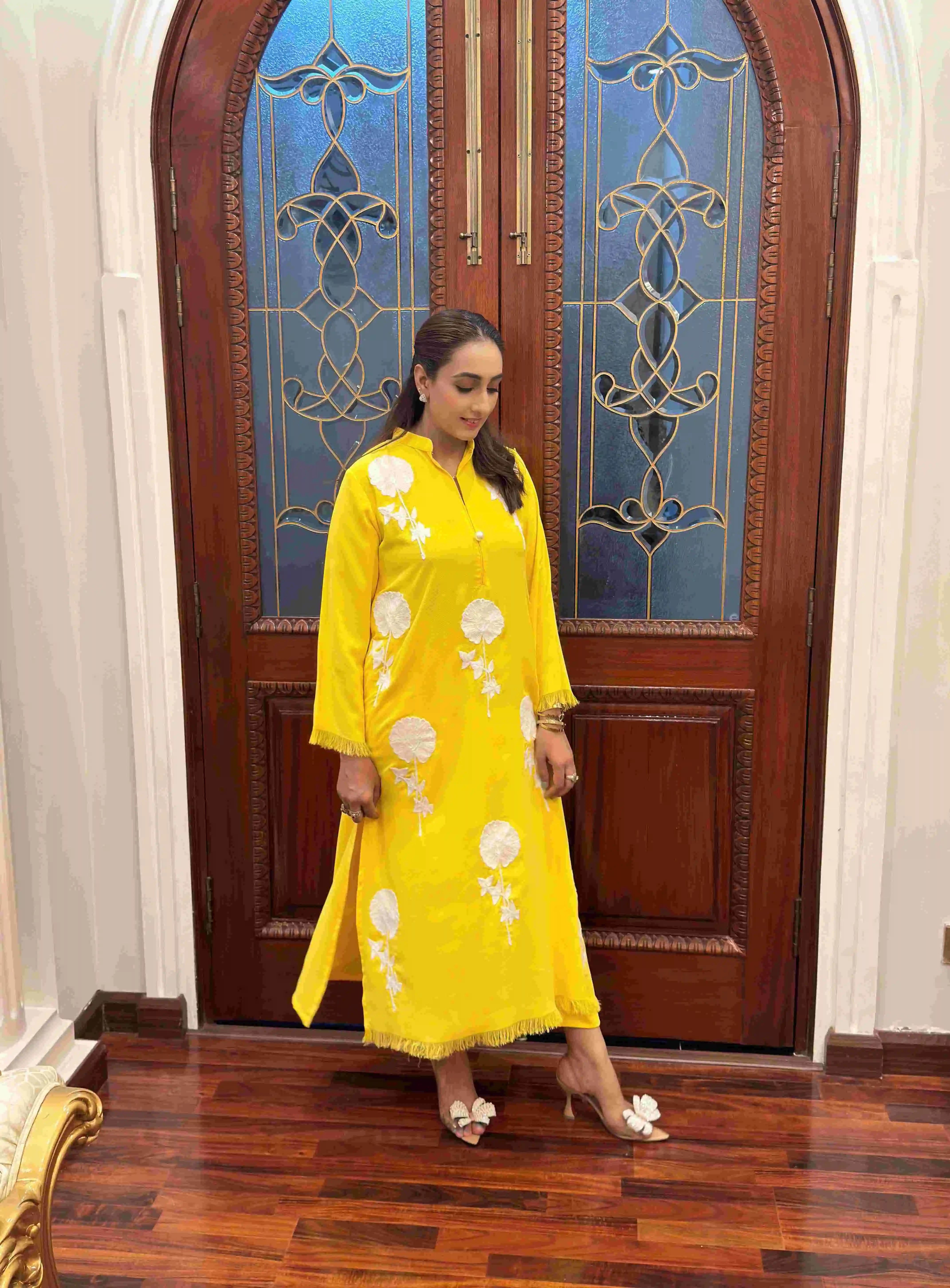 Yellow Flower Embroidered Georgette Pret 2 PCs