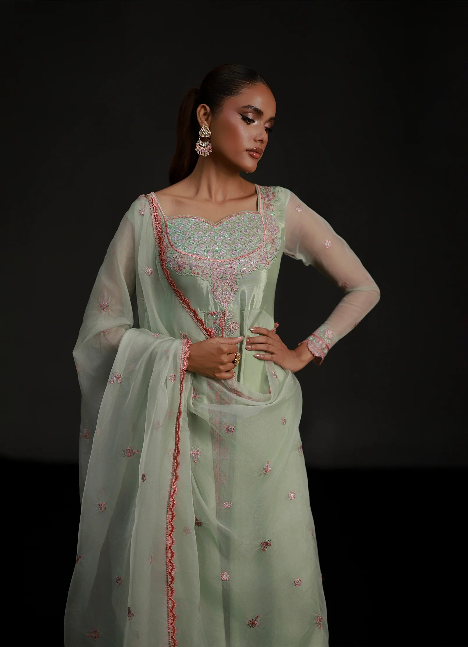 Mint Glow Set Embroidered Pret 3Pcs