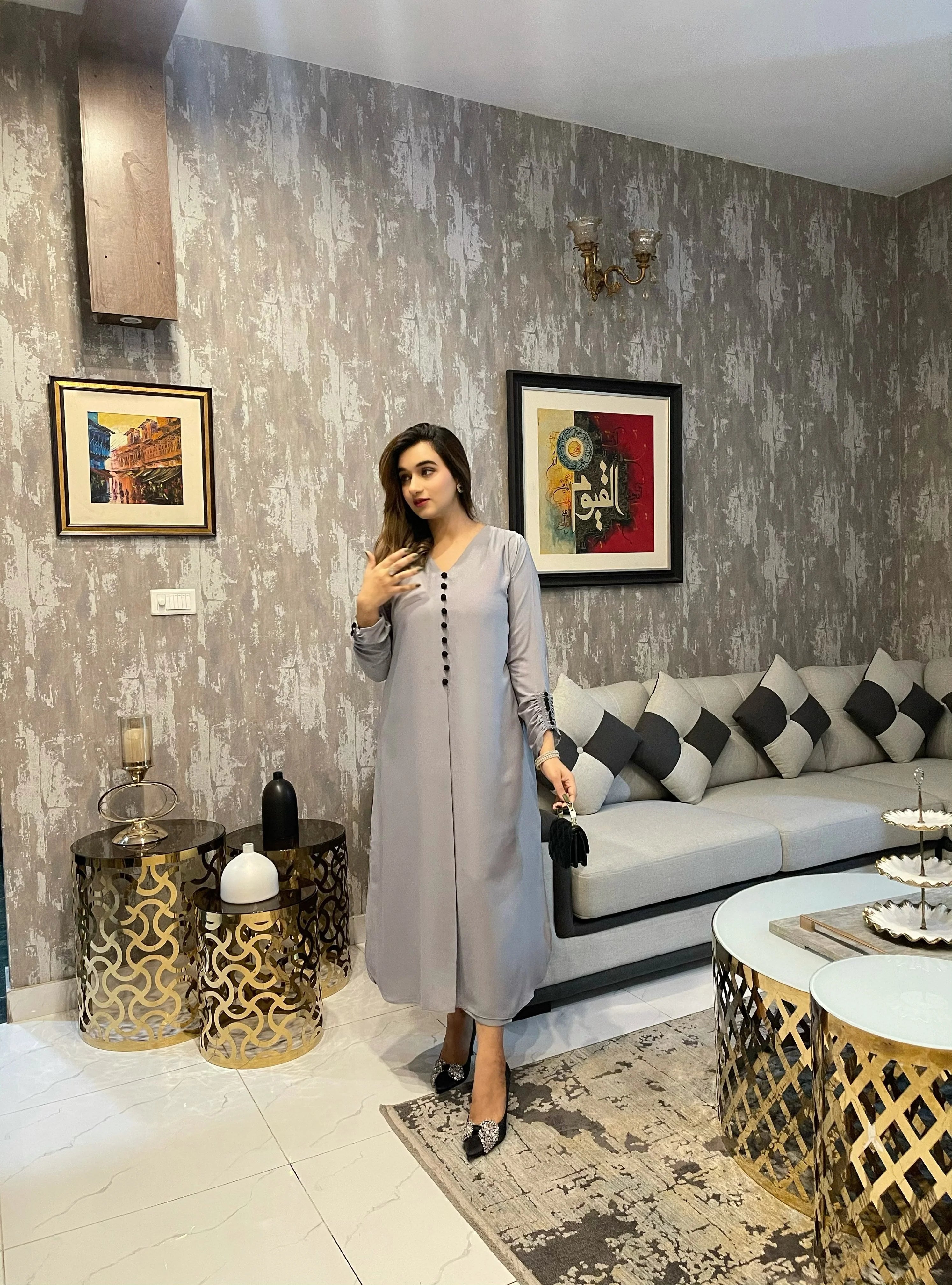 Grey button set Crepe 2 PCs