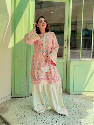 Rosé Romance co-ord set by Buraq Store from summer collection featuring trendy summer dresses for women in Pakistan