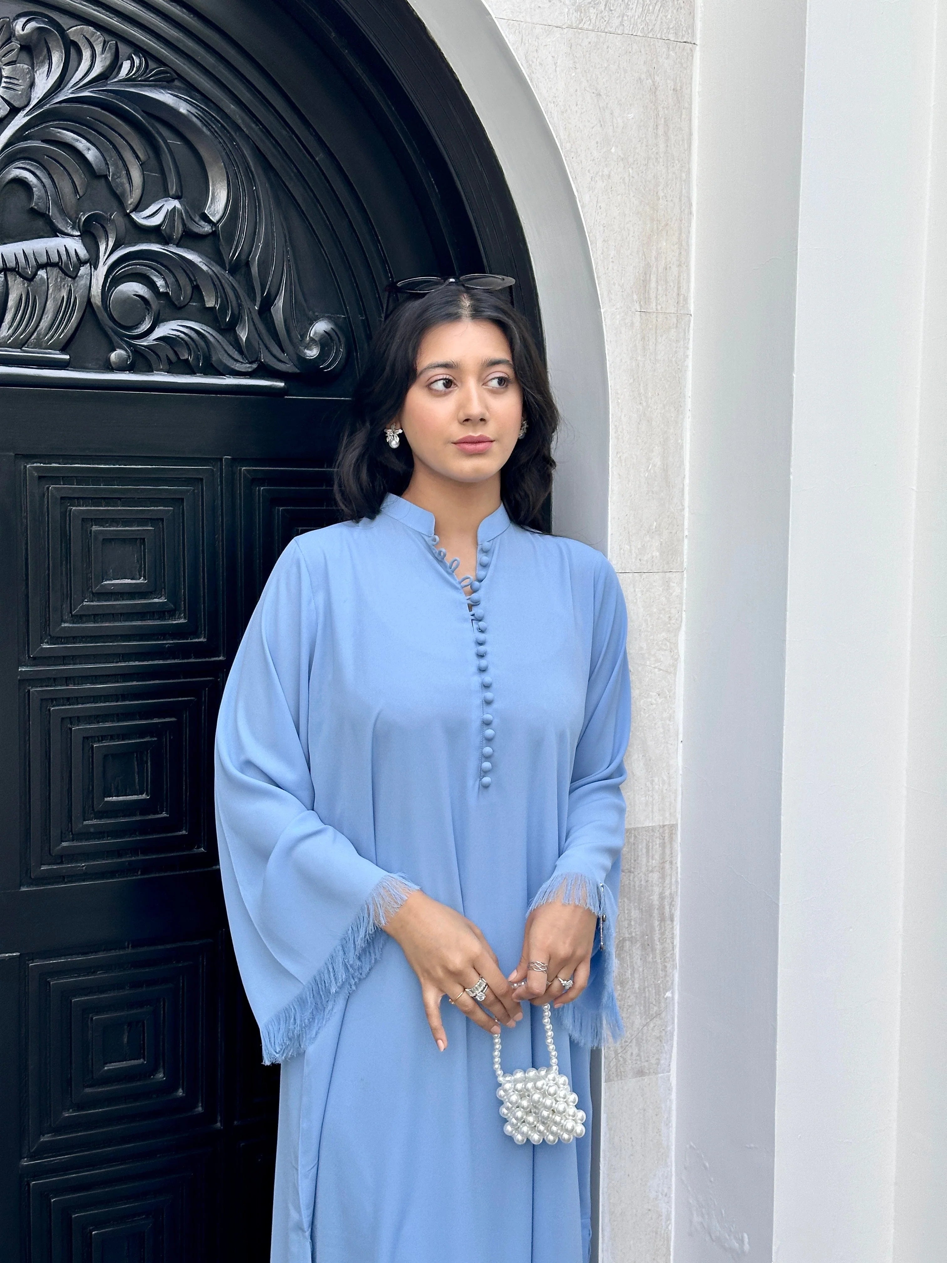 ICE BLUE button Set Fringes Georgette Pret 2 PCs