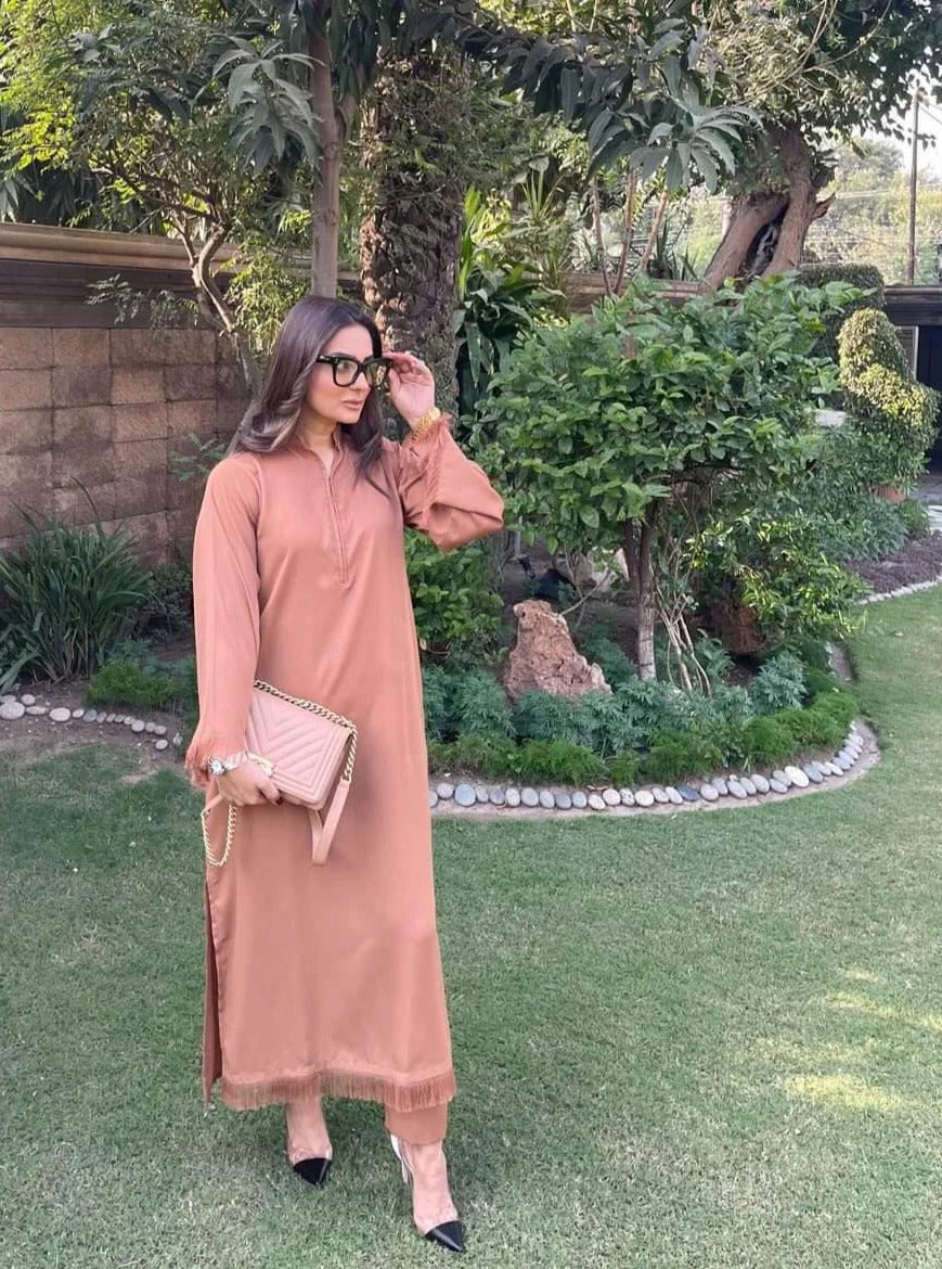 Threaded Love Camel Brown Georgette Pret 2PCs