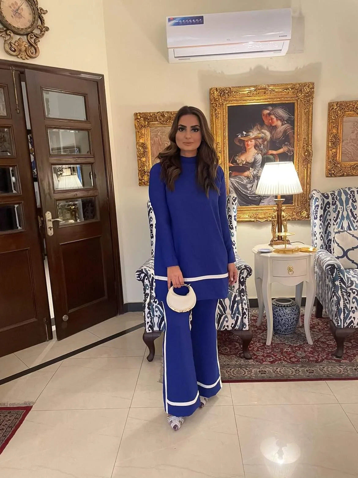 Royal Blue Stripe Georgette Pret 2 PCs