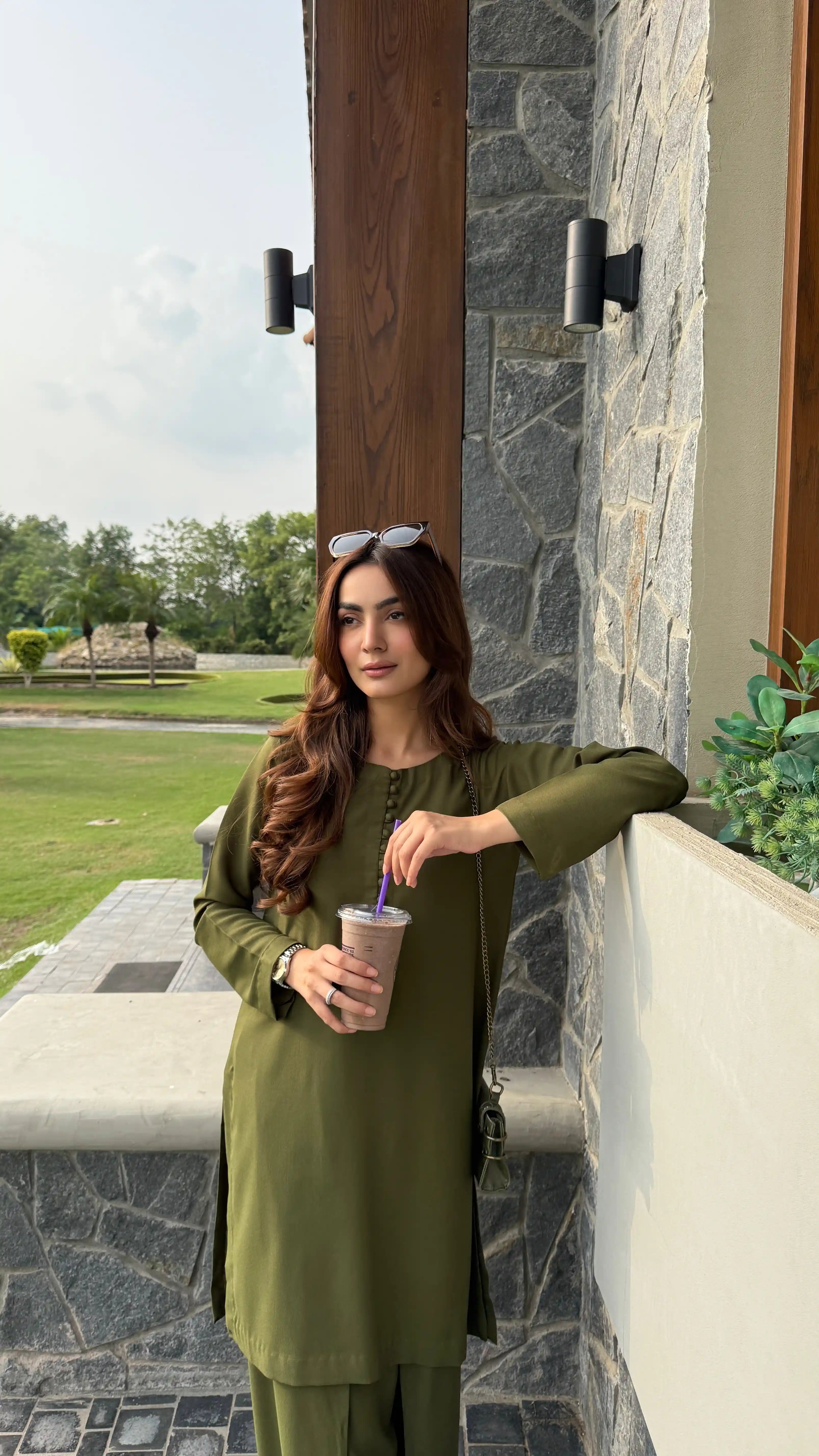 Green Ensemble Georgette Co-ord Set 2 PCs