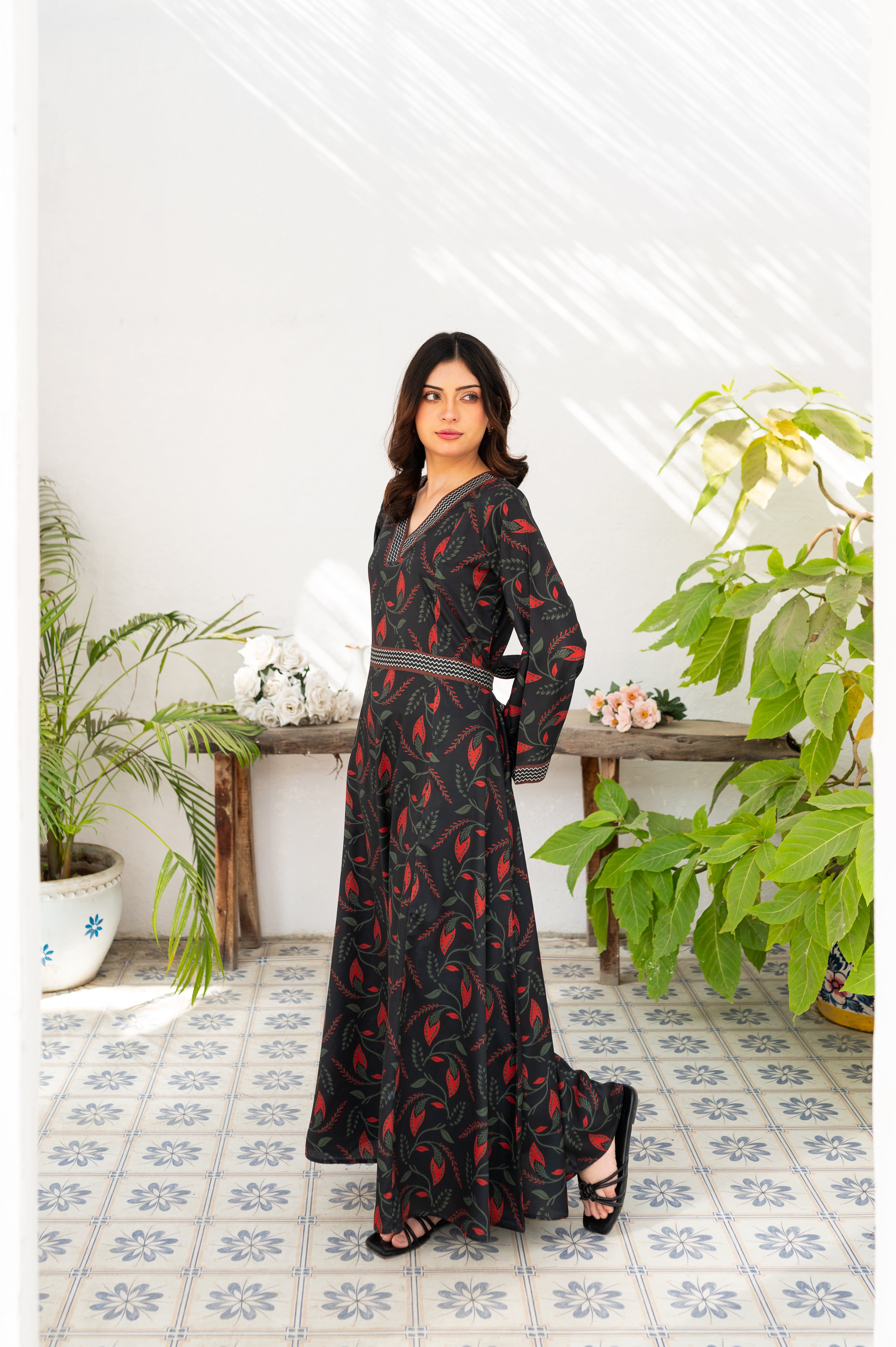 Charcoal Black Printed Crepe Pret 1 PC