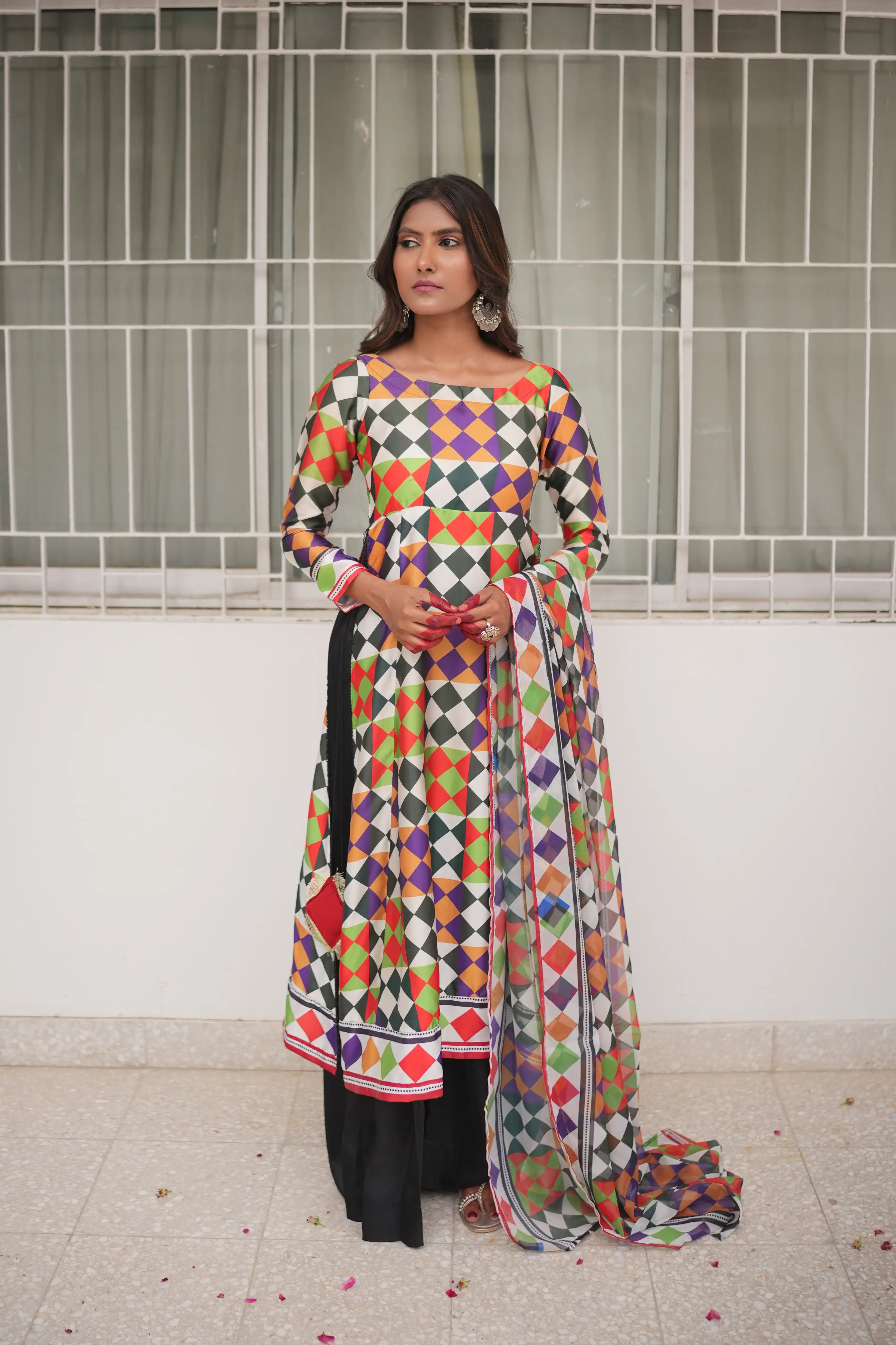 Checkered Silk Pret 3Pcs