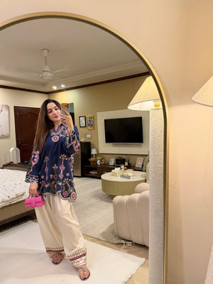 Modern summer collection outfit by Buraq Store cobalt charm co-ord set for casual wear