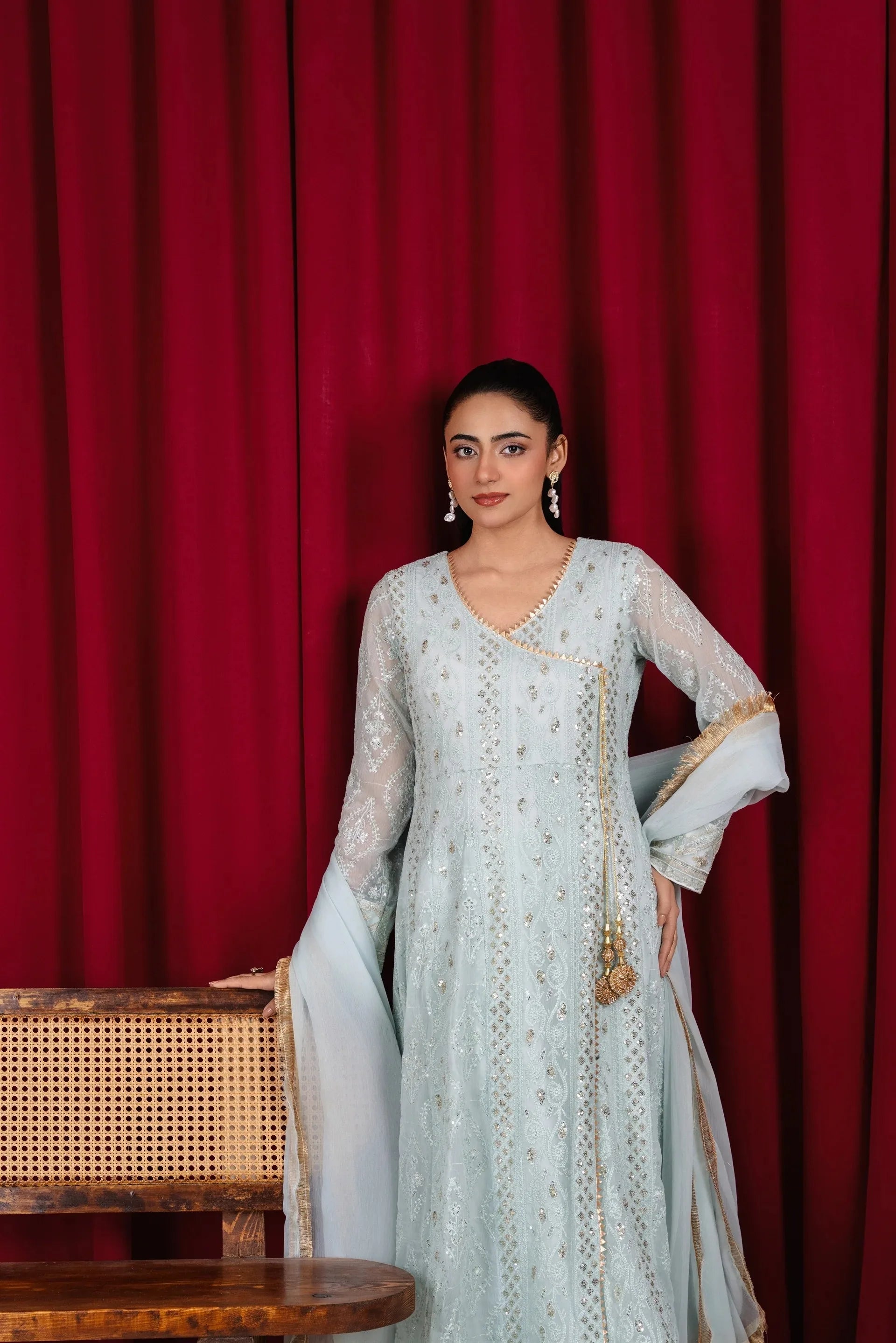 Icy Whisper – Pastel Angrakha Style Frock (Chiffon 3PCs)