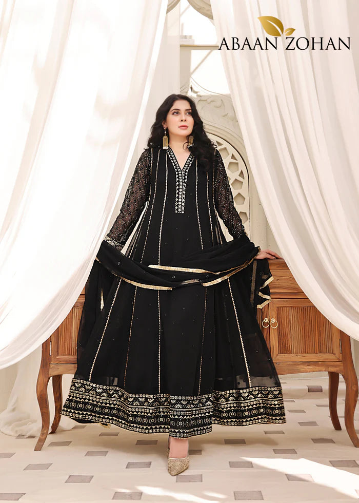 Kashish Noir – Black Chiffon Angrakha Frock (3PCs)