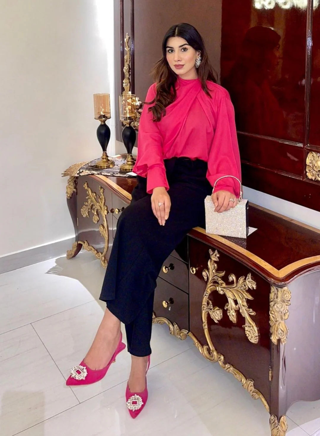 Knot Top Pink Crepe Pret – ladies tops online pakistan