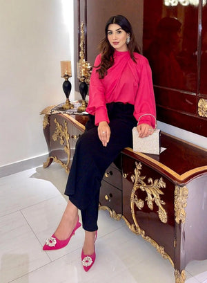 Knot Top Pink Crepe Pret – ladies tops online pakistan