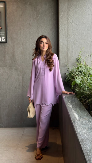 Trendy lavender dress co ord set for women Pakistan fashion 2026 by BuraqStore
