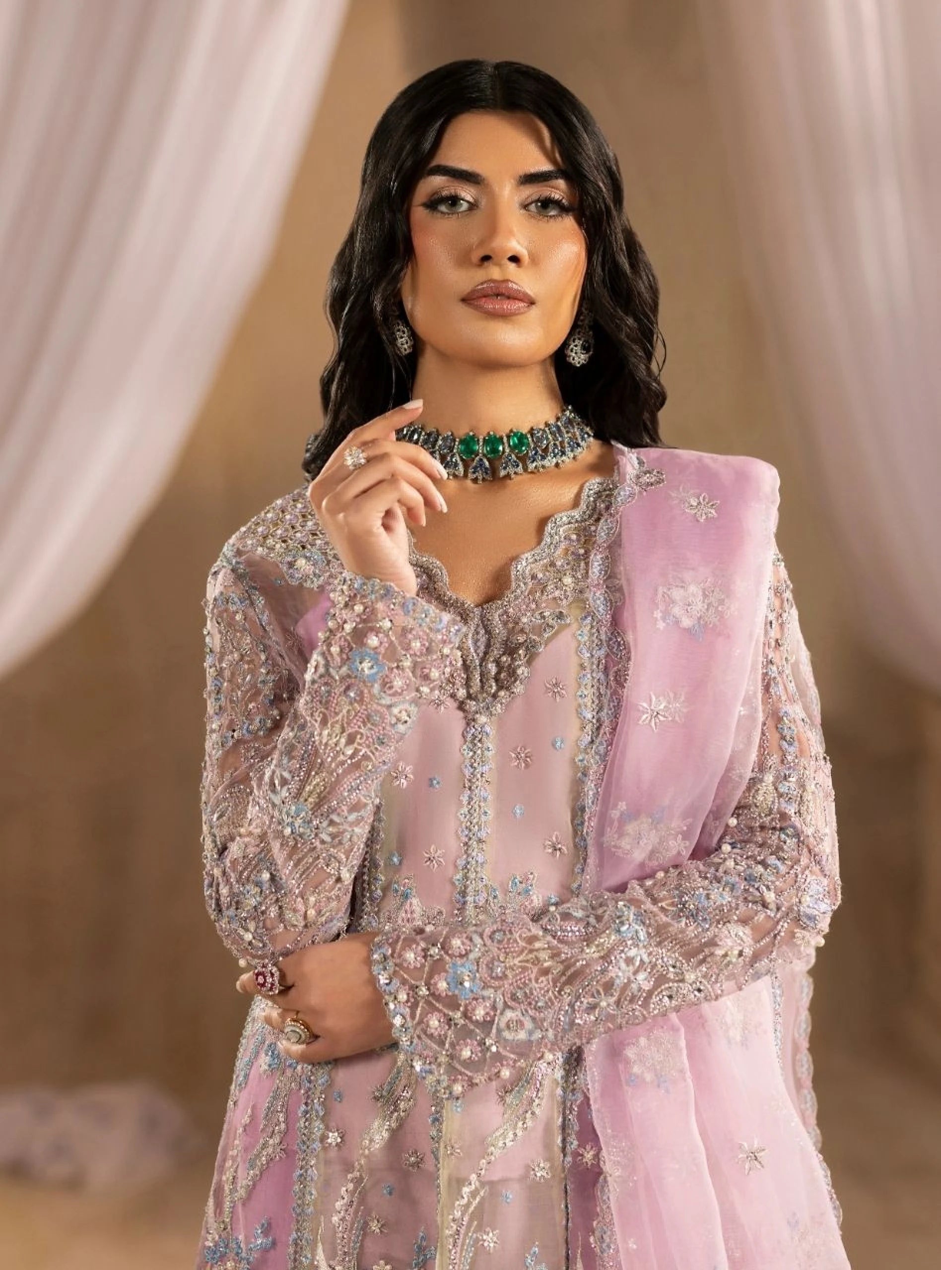 Lavender light purple walima dress elegant organza suit at BuraqStore