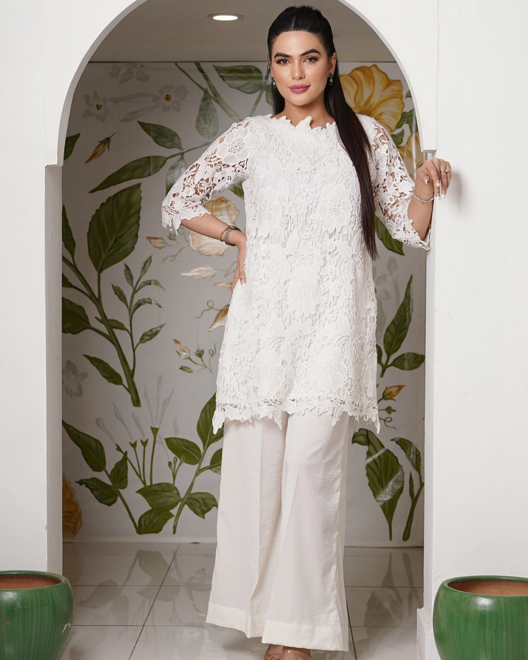 Lia Net Co-ord Set – Stylish Neckline Design