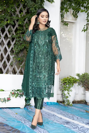 Luxurious Green Organza Unstitched 3Pcs – embroidery dresses for women in pakistan
