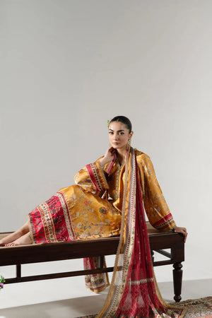 Girl wearing festive marigold orange outfit by buraqstore