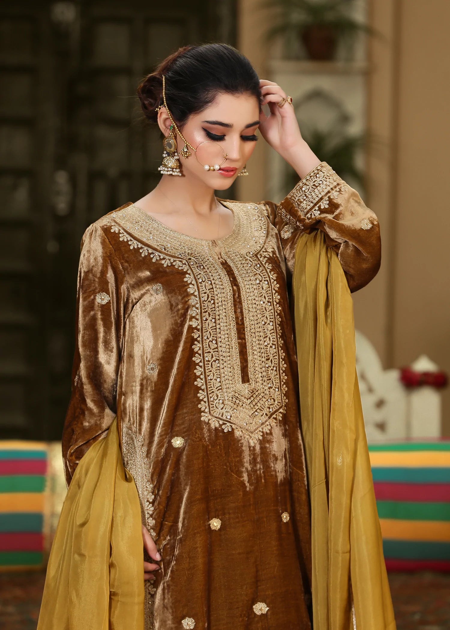 Mustard Korean Velvet Stitched 1 PCs – dureshahwar designs 2026