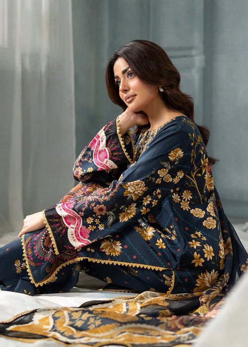 Navy Charm Linen Dress Design 3 Pcs