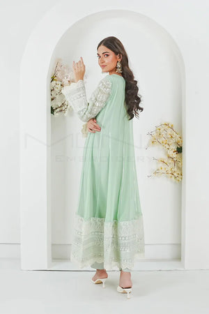 Pakistani Chiffon Frock Design for Girls Pret 3 PCs