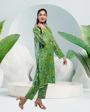 Pastel Green Stitched Co-Ord Set Trendy Cotton Dress 2025