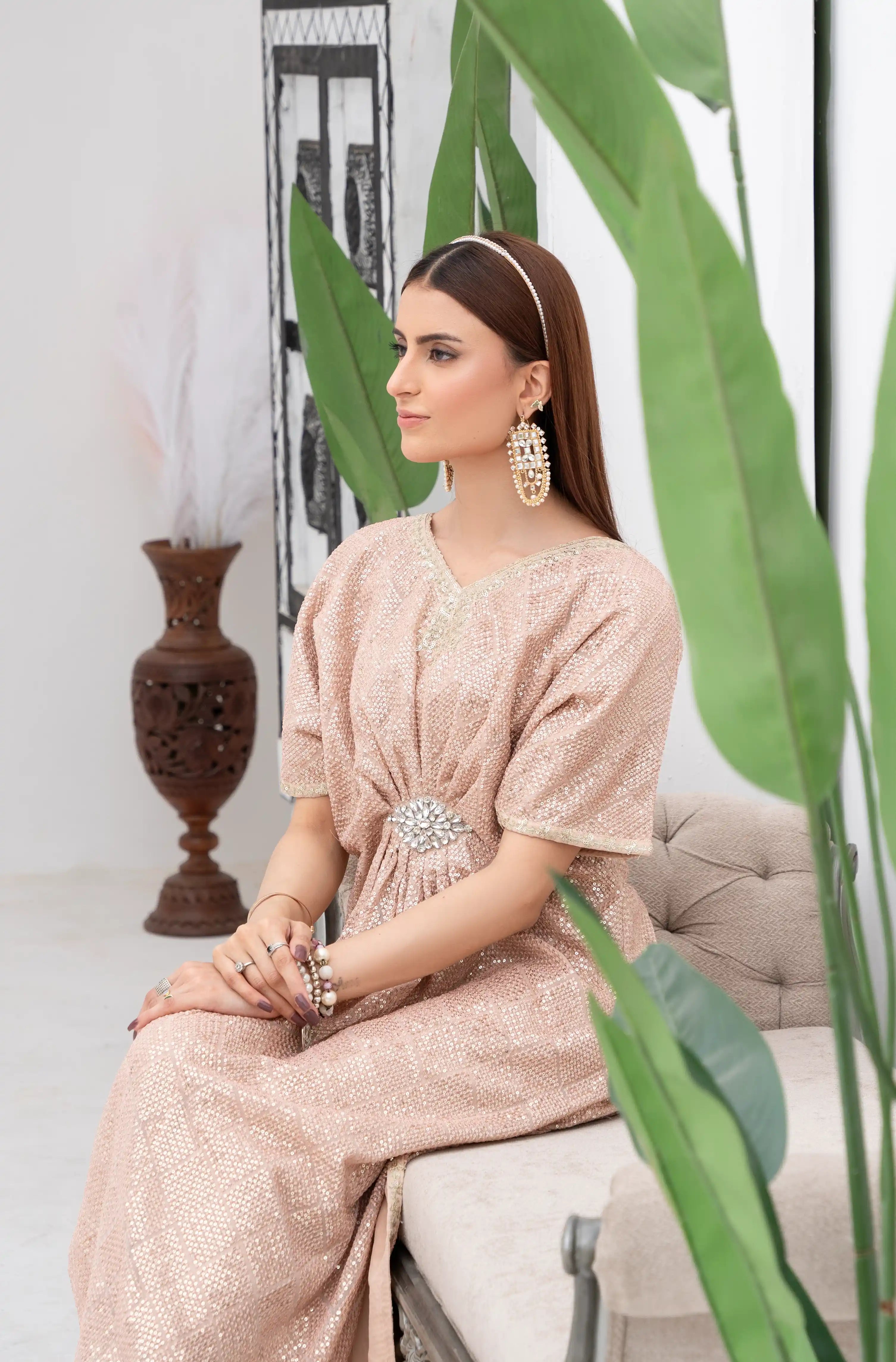 Peach Kaftan Frock Pakistan