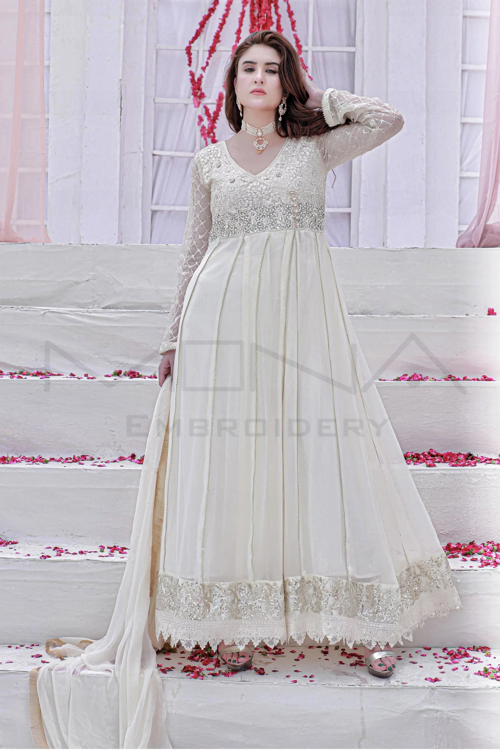 Pearl Essence – Off White Angrakha Dress (3PCs)