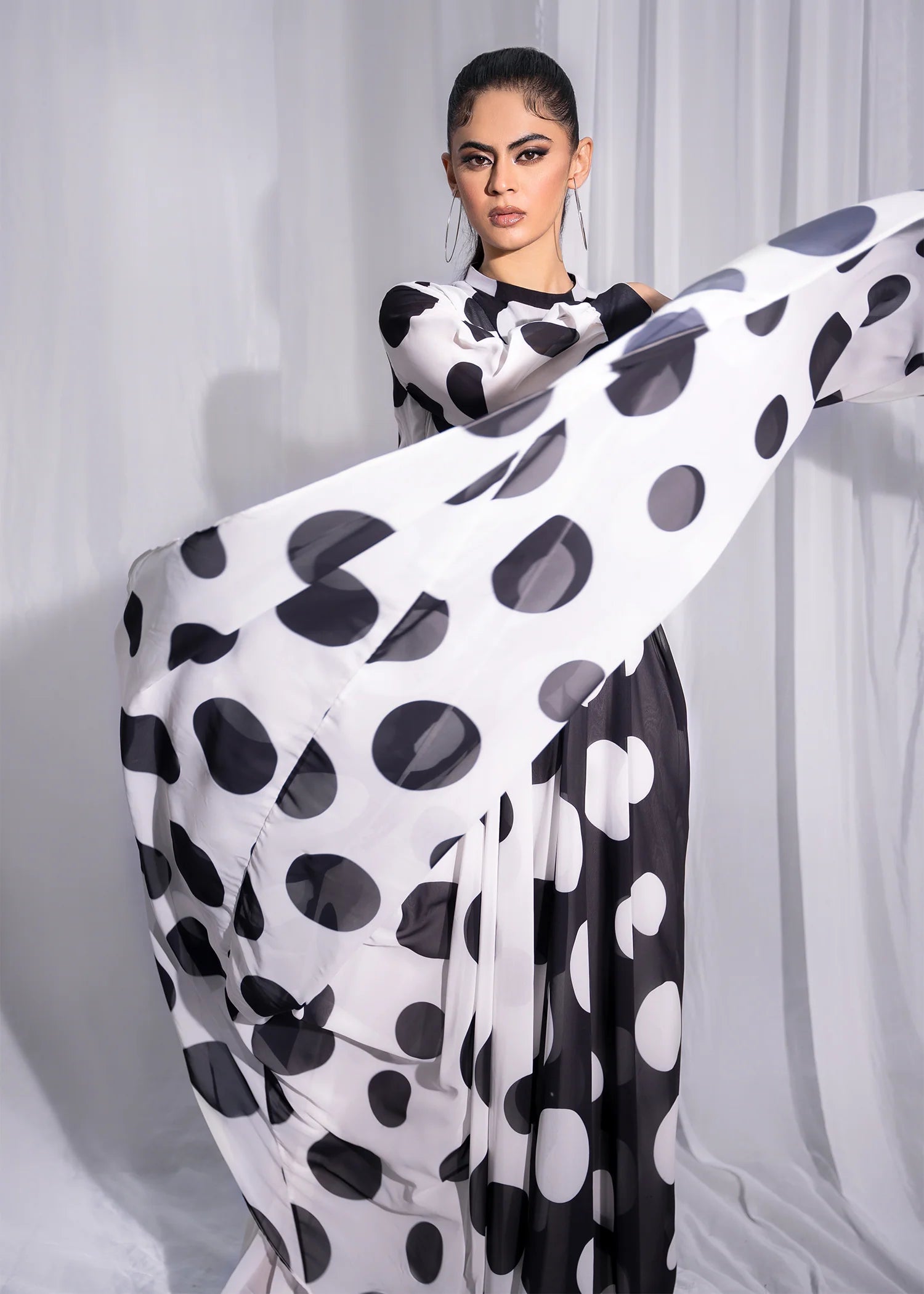 Polka Dot Flared Gown – Graceful Western Dress in Pakistan