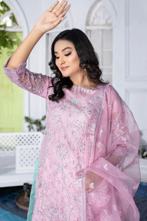 Precious Pink Organza Unstitched 3Pcs – embroidery work dresses for women