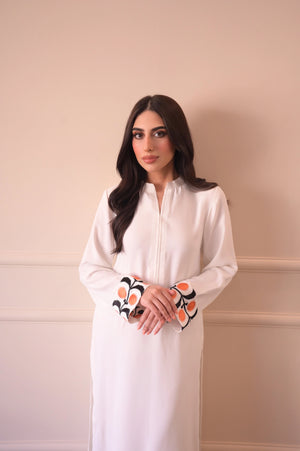 woman posing in white dress pakistani pret outfit buraqstore fashion