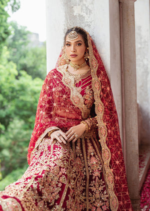 Girl wearing elegant maroon bridal style dress by buraqstore Pakistan