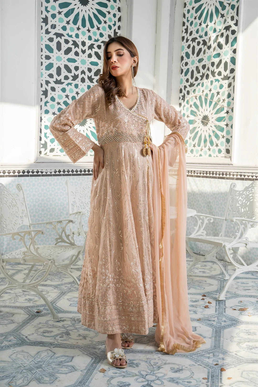 Rosy Pastel Dream – Pastel Angrakha Frock (3PCs)