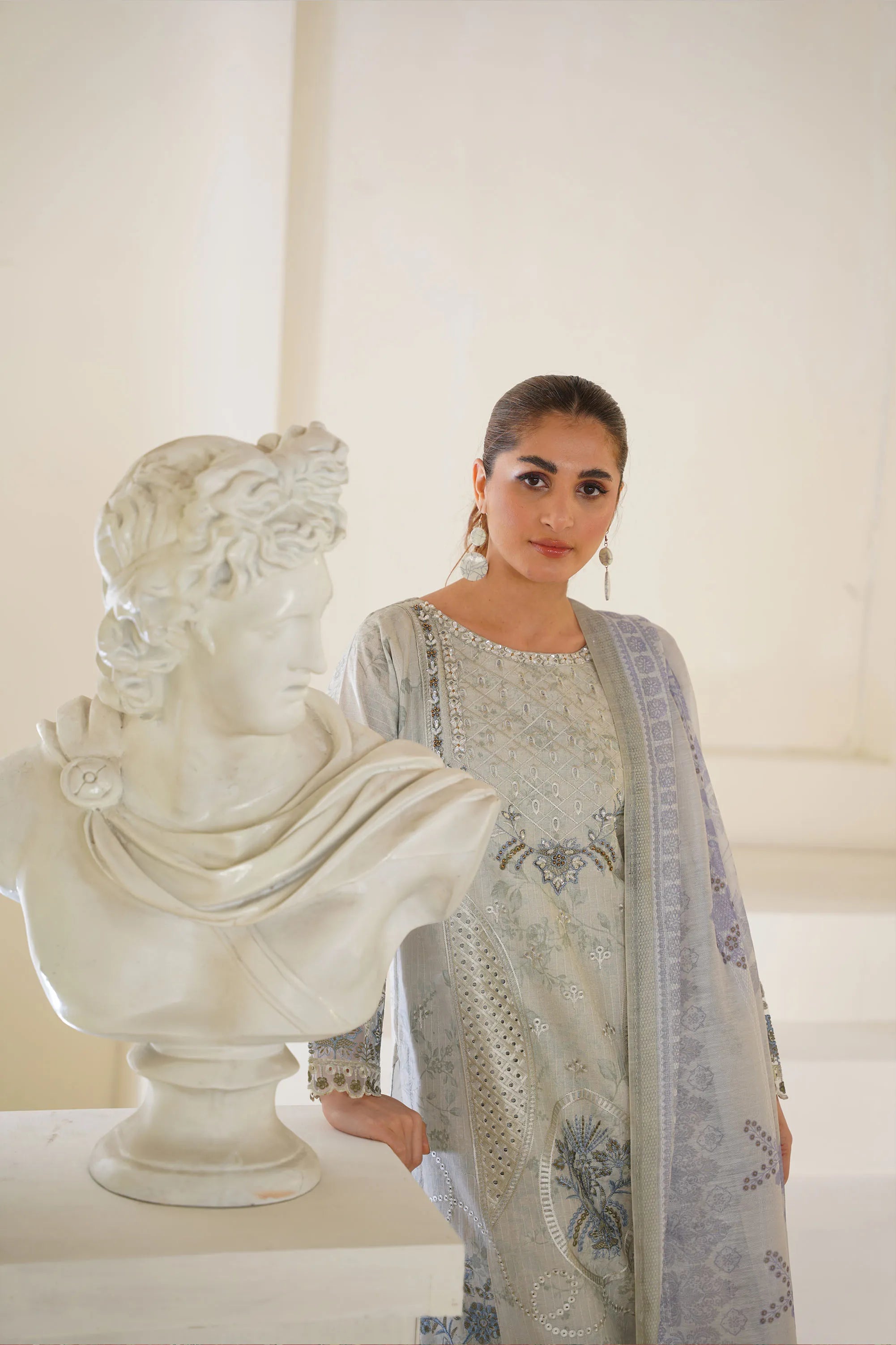 Light Sage Grey Embroidered Lawn Pret 3 PCs