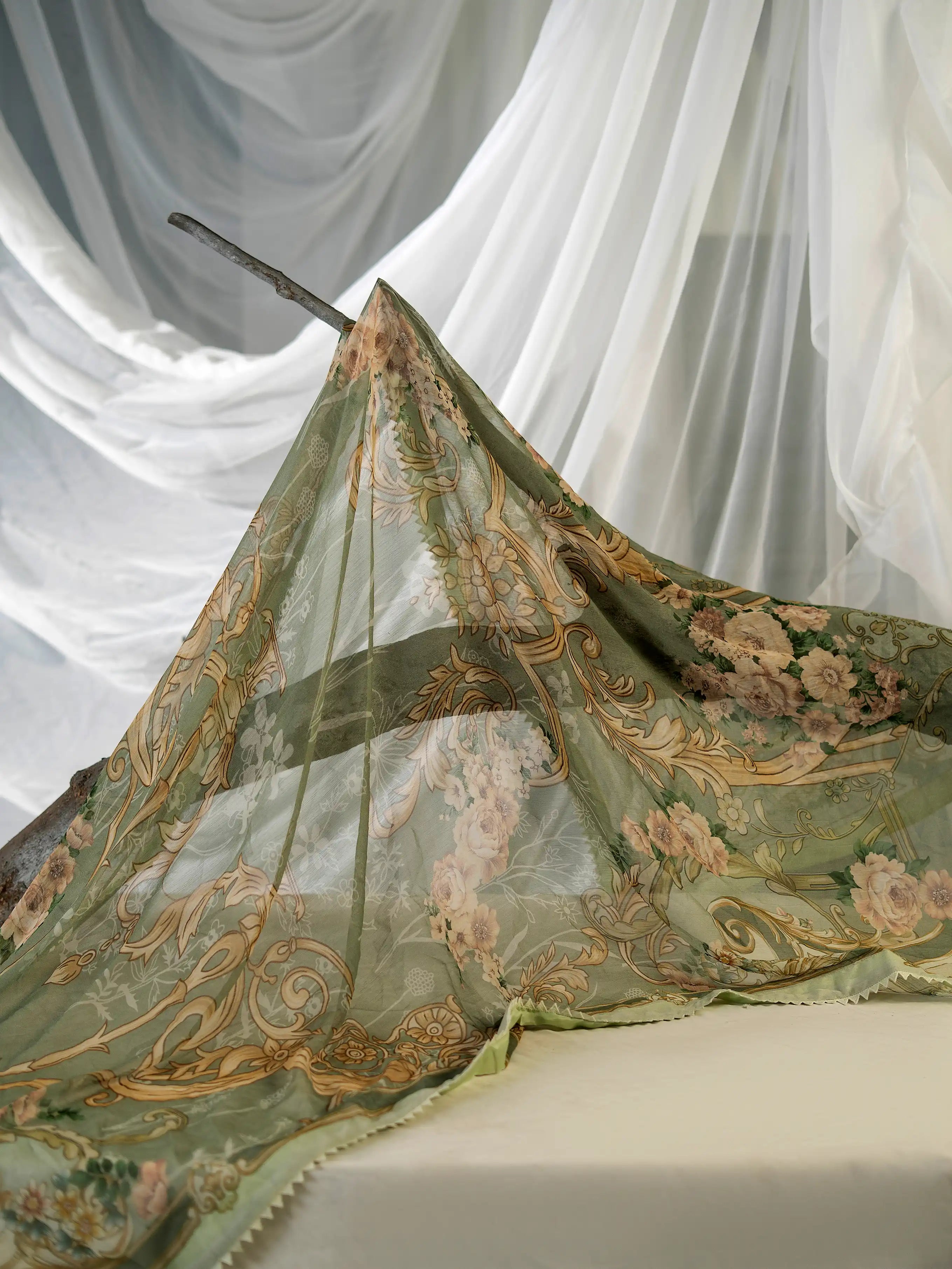 Sage Bloom Simple Linen Dress Pakistan 3 Pcs