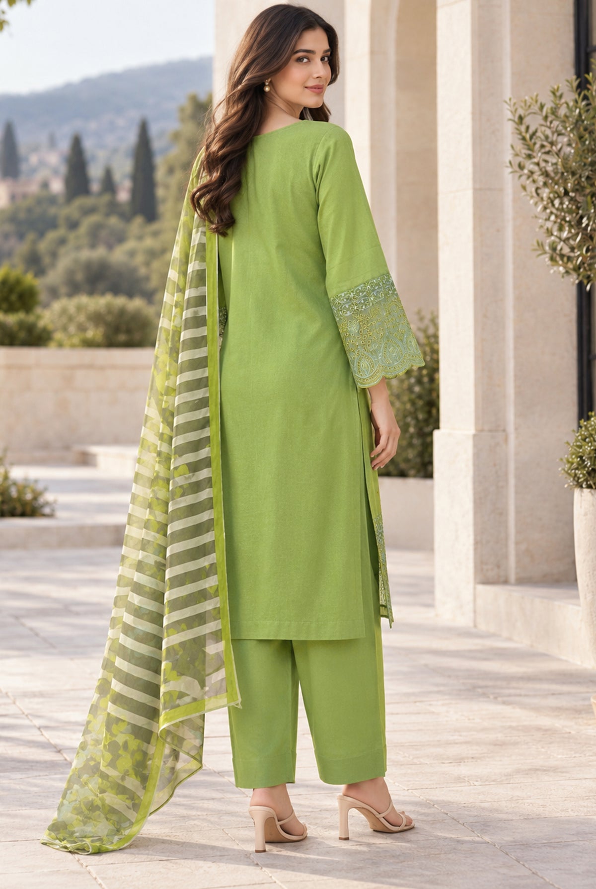 Green Embroidered Karandi Sale 3PC