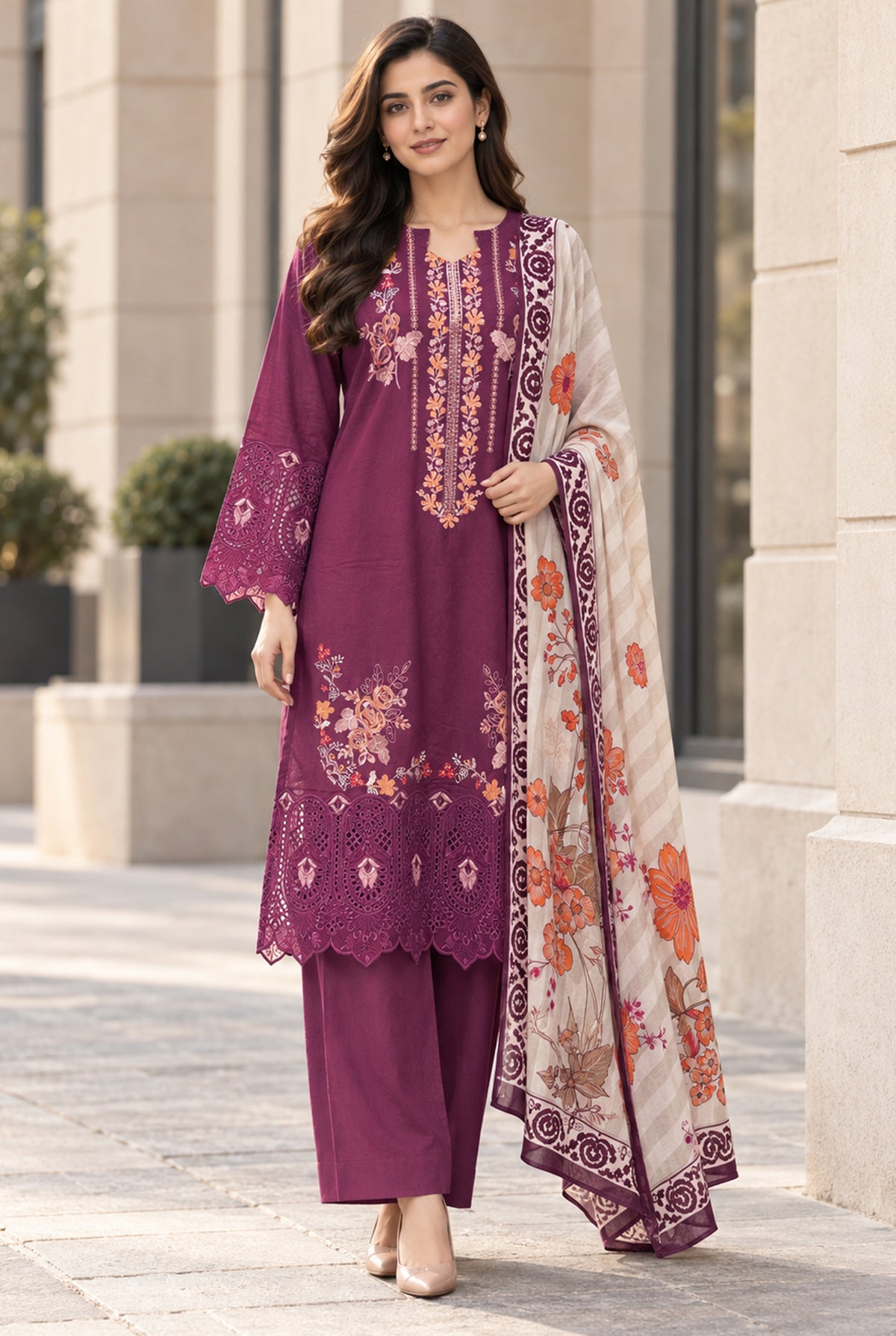 Purple Embroidered Karandi Winter Collection 3PC