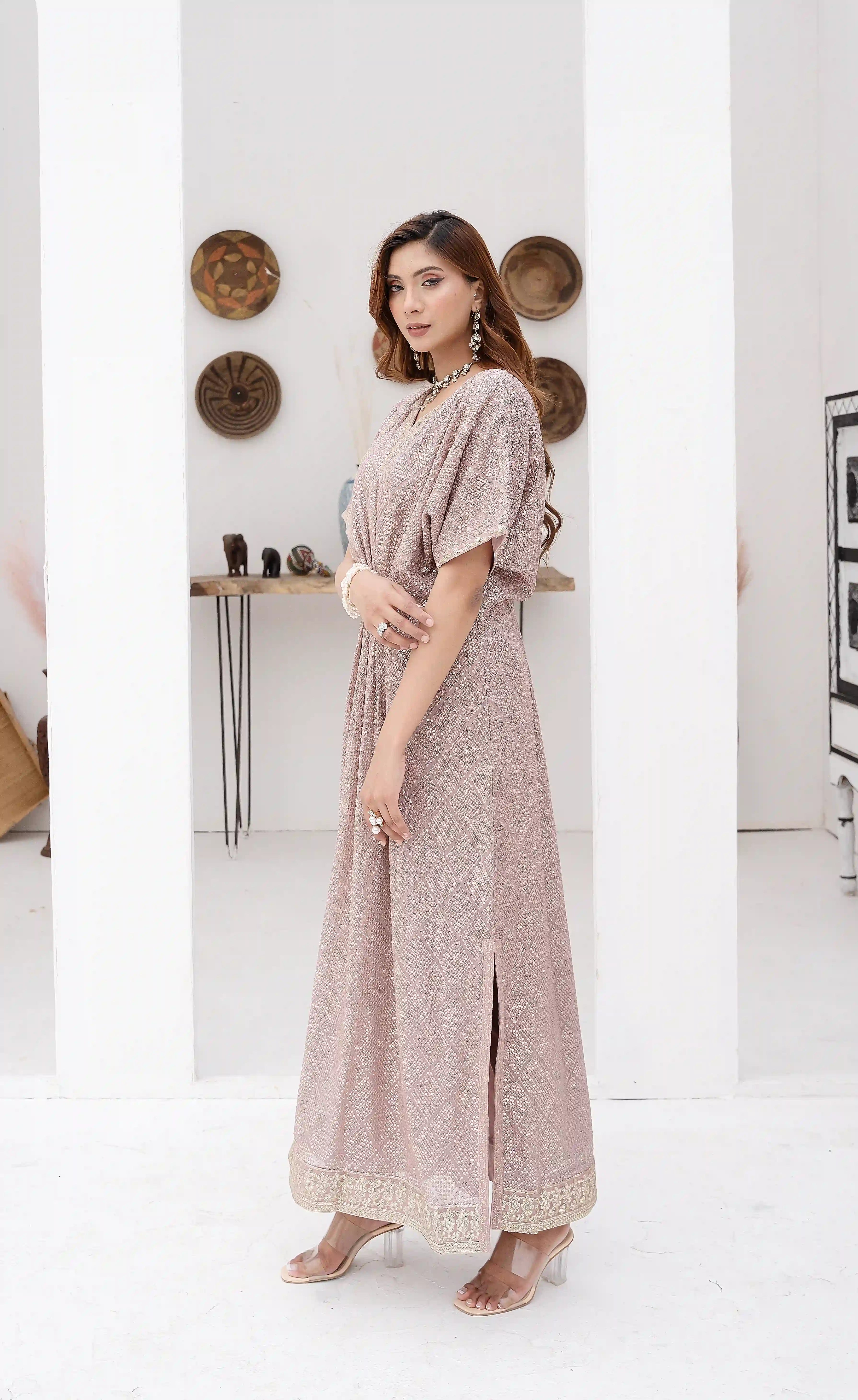 Simple Lilac Kaftan Design Pakistani