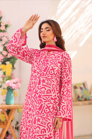 model posing in pink swiss lawn suit 3 piece buraqstore