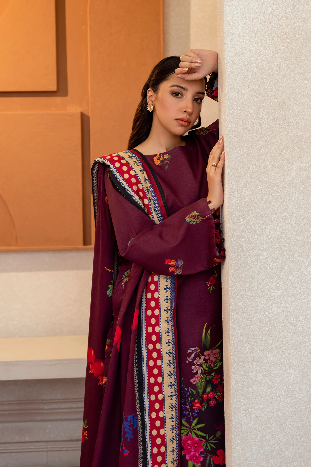 Wine Reverie Cambric Lawn 3Pc Unstitched