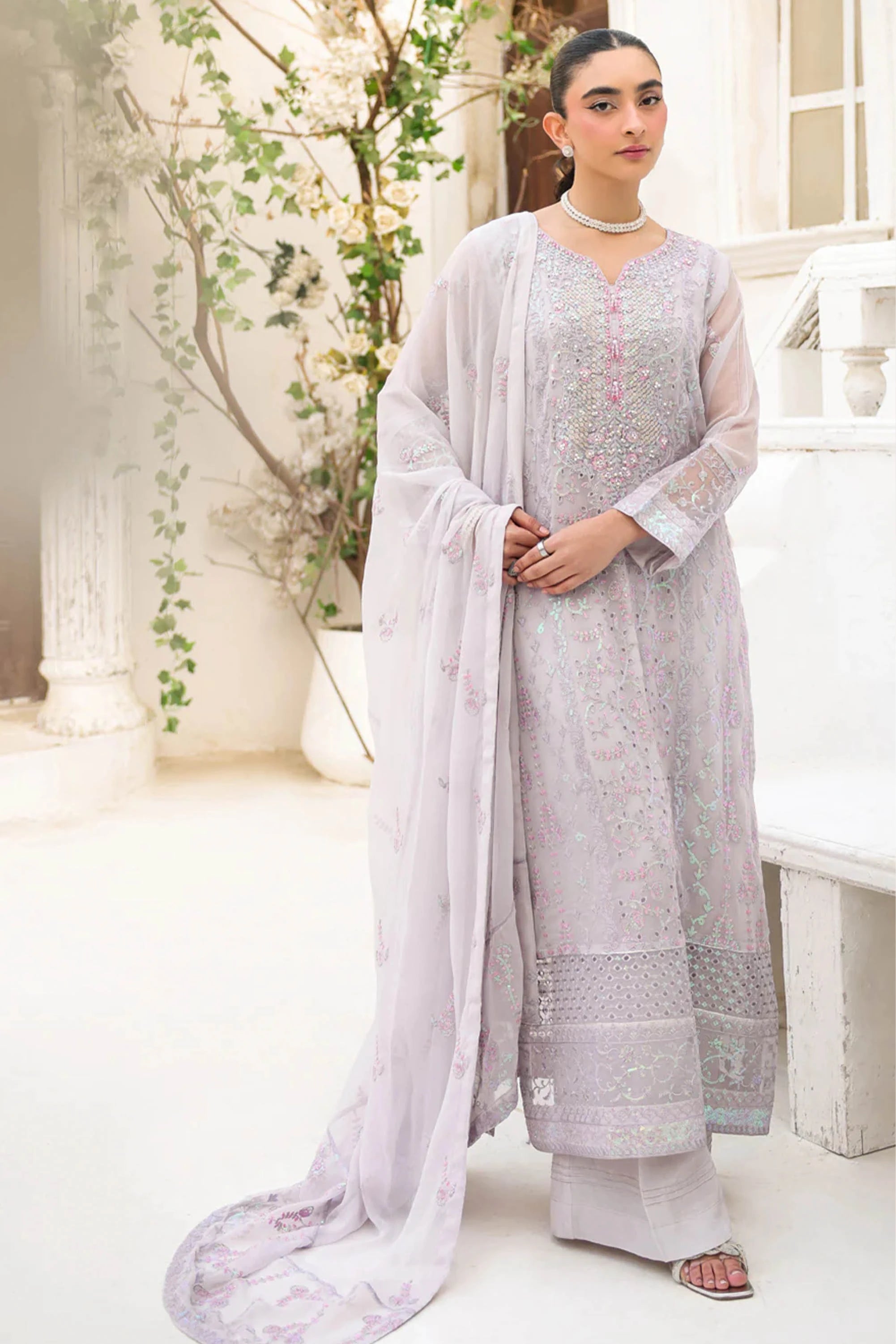 Lilac Ash Embroidered Chiffon 3PCs